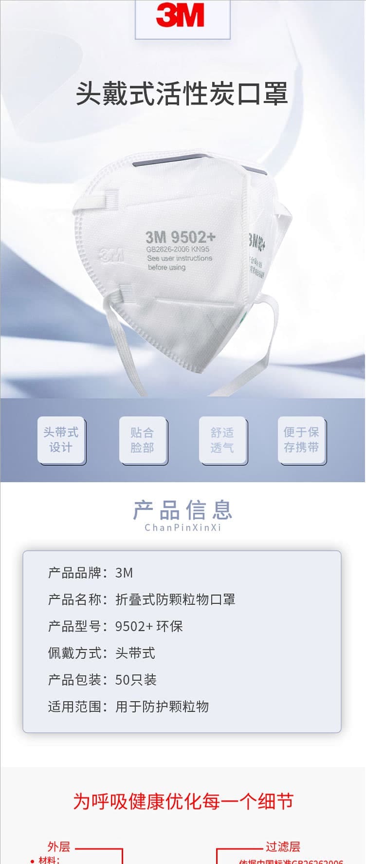 3M 9502+ 環保包裝 N95 防顆粒物口罩